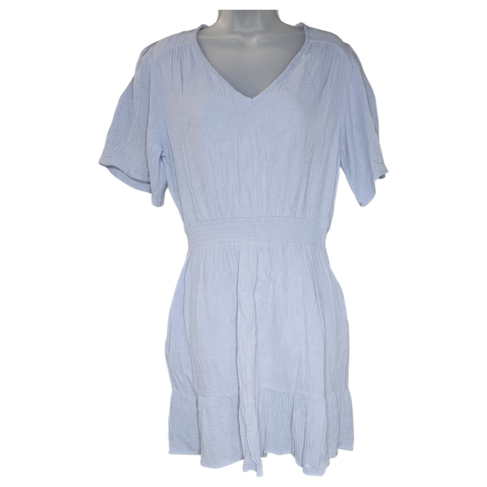 Knox Rose Wom XS Light Blue Cotton Tiered Hem Dress Cottagecore Spring Summer